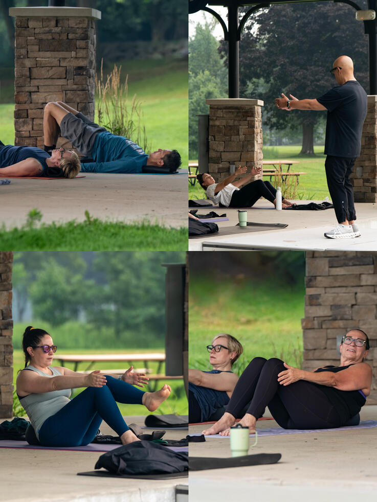 Rafael Jimenez leading participants through core and glute work series.