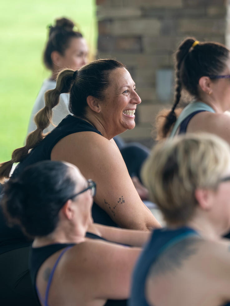 Participant enjoying a moment at the end of class.