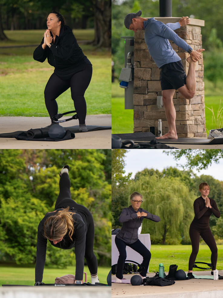 Class participating in various exercises.